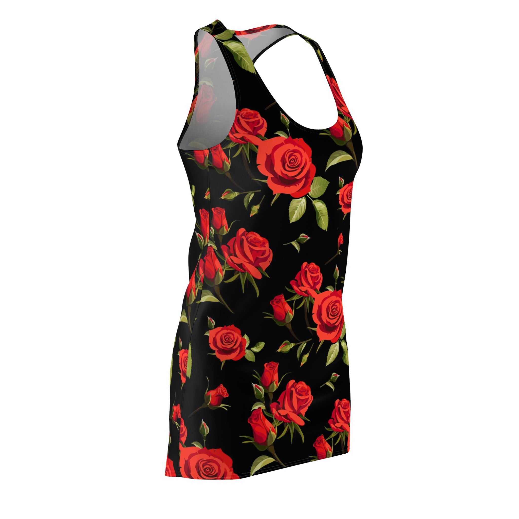 Racerback Dress — Bold Red Rose All-Over Print