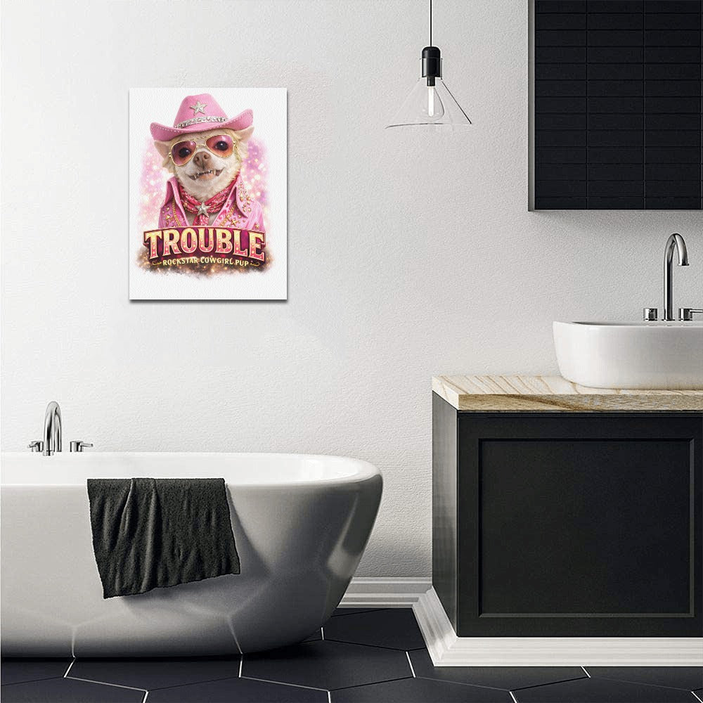 Coco "Trouble" – Rockstar Cowgirl Pup | Framed Canvas Print 11"x14"Coco "Trouble" – Rockstar Cowgirl Pup |