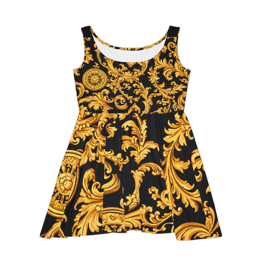 Baroque Gold Scroll Skater Dress
