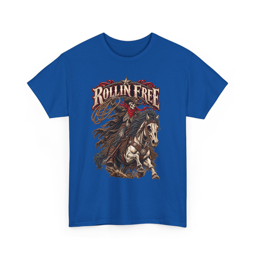 Rollin' Free Skeleton Cowboy Tee — Unisex Western Graphic T-Shirt