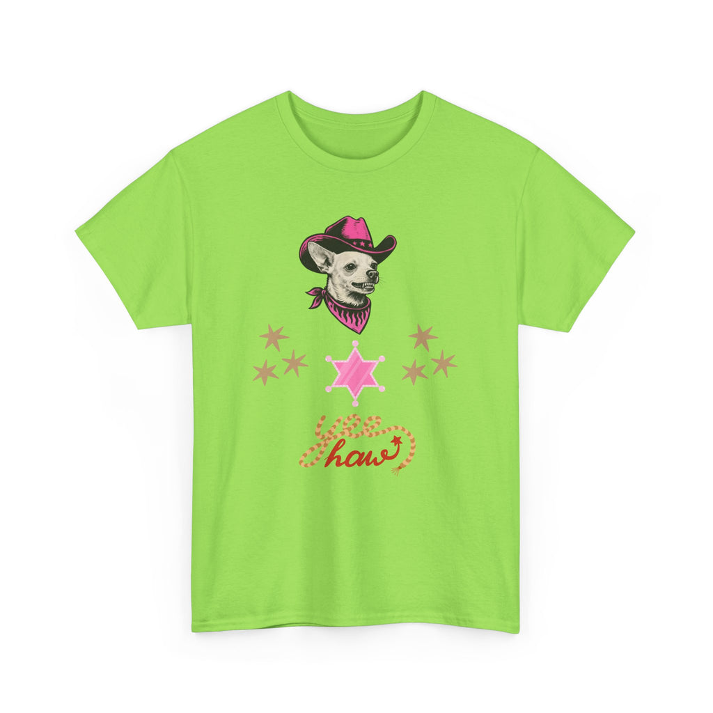 Cowgirl Dog T-Shirt — 'Yee Haw' Chihuahua in Pink Cowboy Hat    Trendy TShirt CoCo