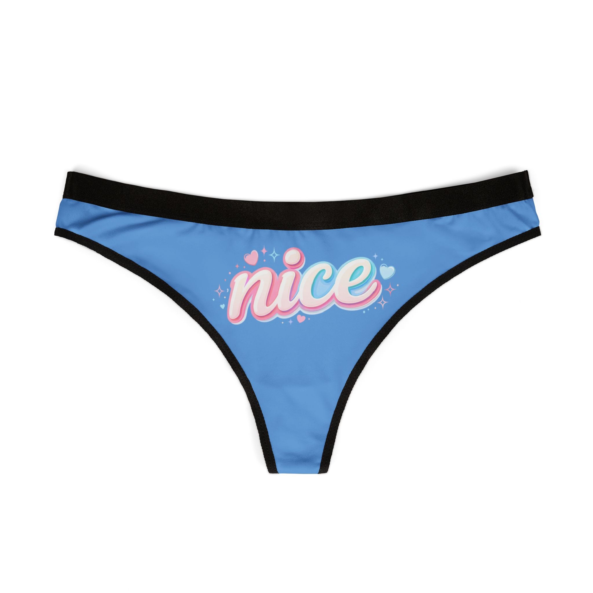 Women's Thong Underwear — Blue 'Nice' Graphic Cotton-Blend Panties