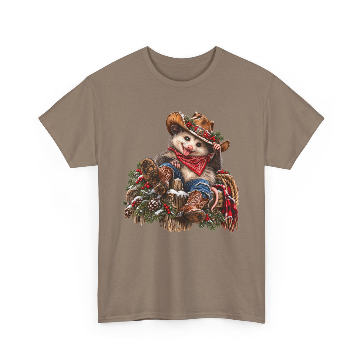 Pete the Possum Women’s Classic Christmas Tee – Western Cowgirl Holiday Shirt