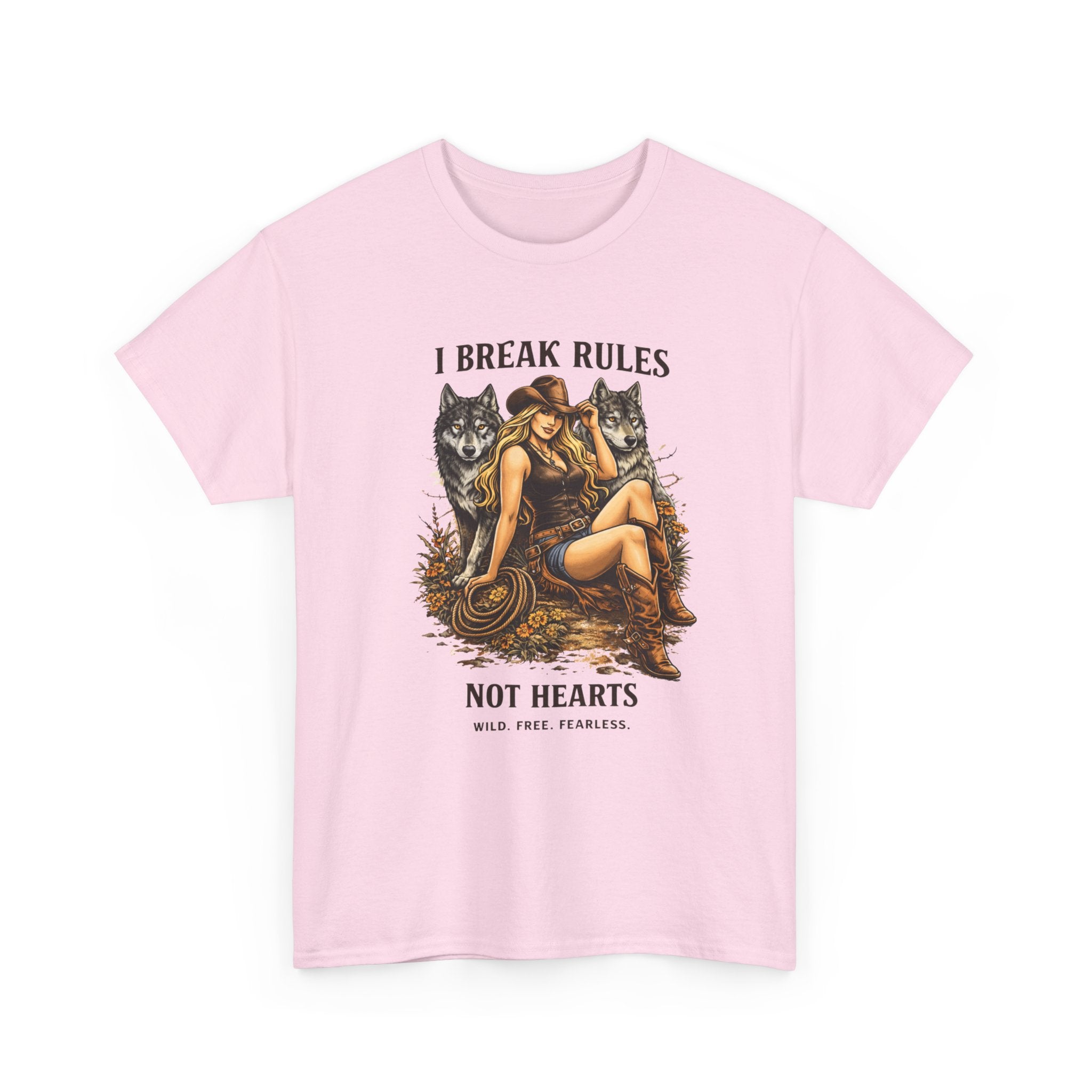 Vintage Cowgirl  Pinup T-Shirt — "I Break Rules Not Hearts" Graphic Tee