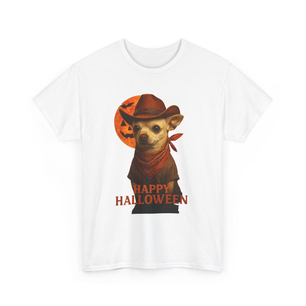 Happy Halloween Dog Cowboy Tee, Unisex Heavy Cotton T-shirt, Funny Costume Shirt, Pet Lover Gift, Halloween Party Outfit