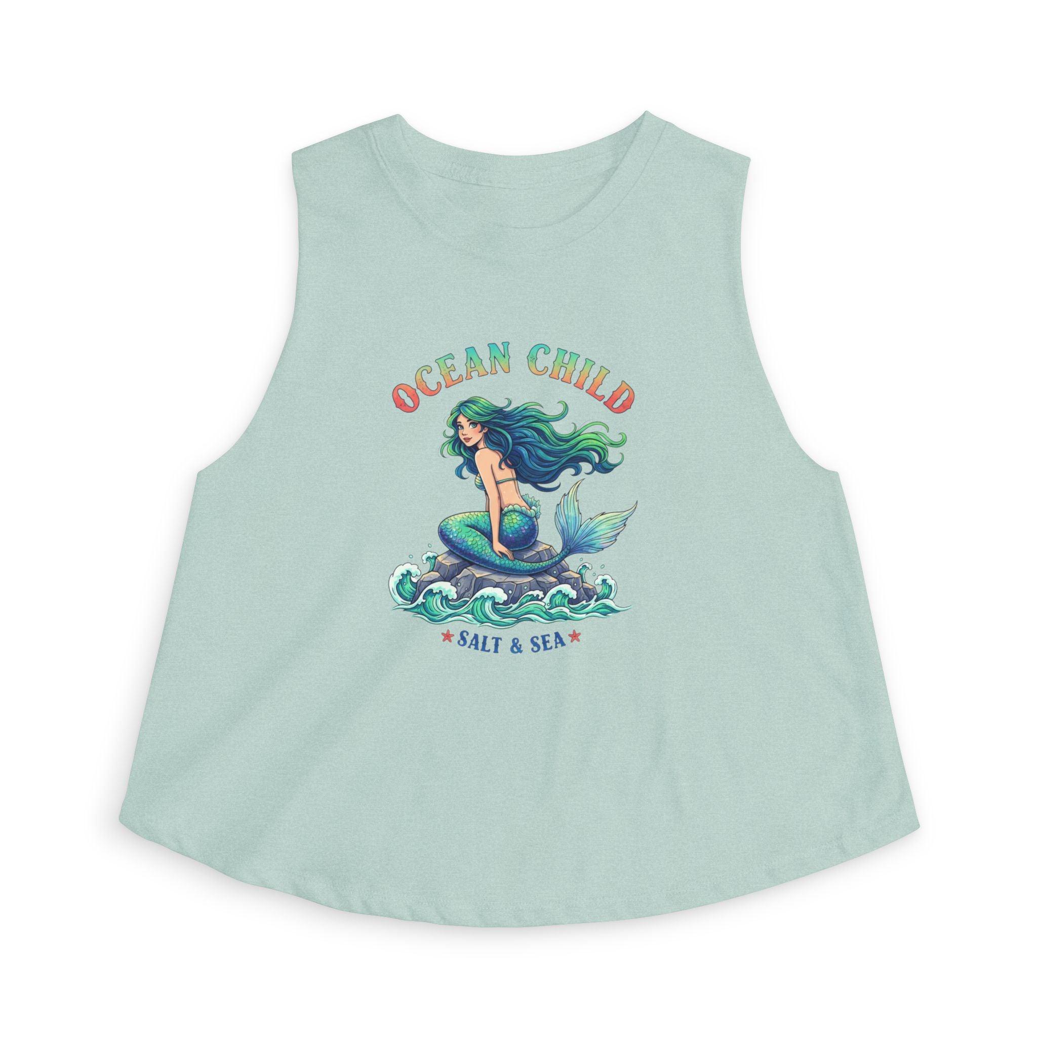 Ocean Child Mermaid Crop Top — Women's Beachy Graphic Tank (Salt & Sea)