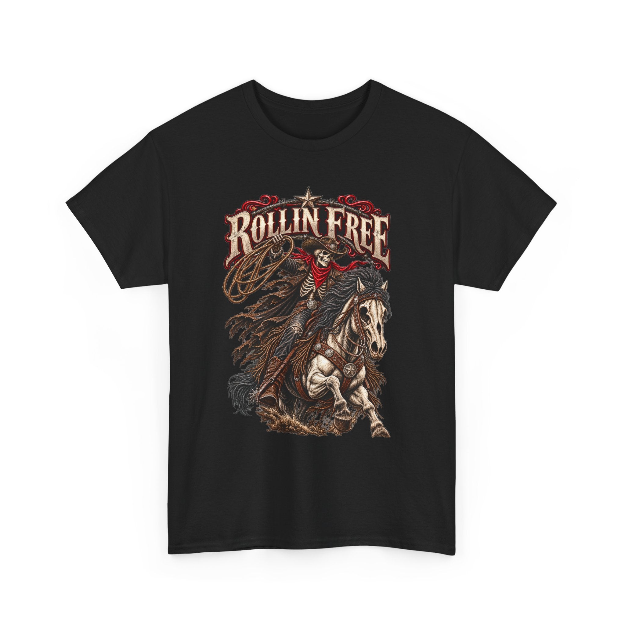 Rollin' Free Skeleton Cowboy Tee — Unisex Western Graphic T-Shirt