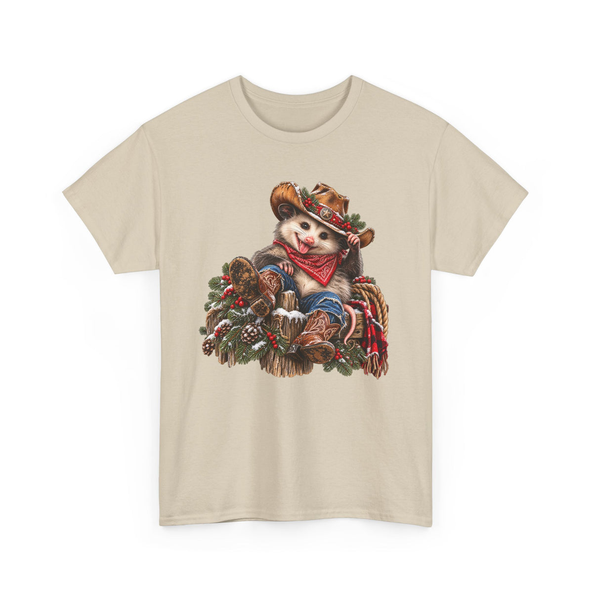 Pete the Possum Women’s Classic Christmas Tee – Western Cowgirl Holiday Shirt