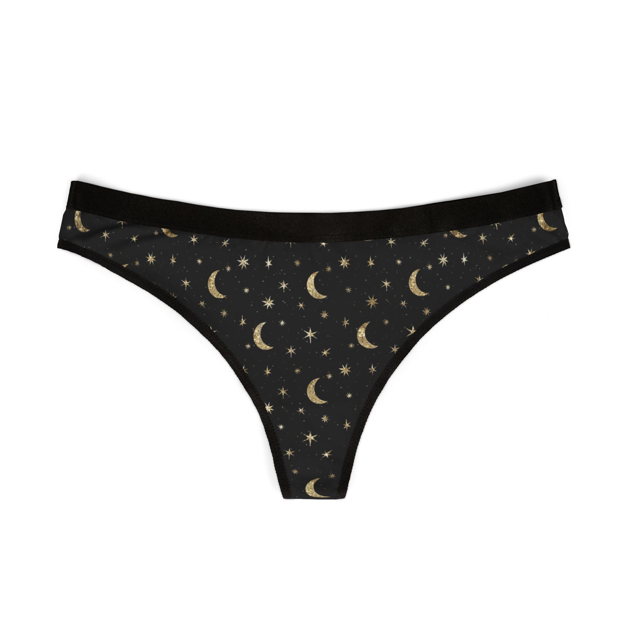 Moon & Stars Women's Thong — Black Celestial Print Intimates