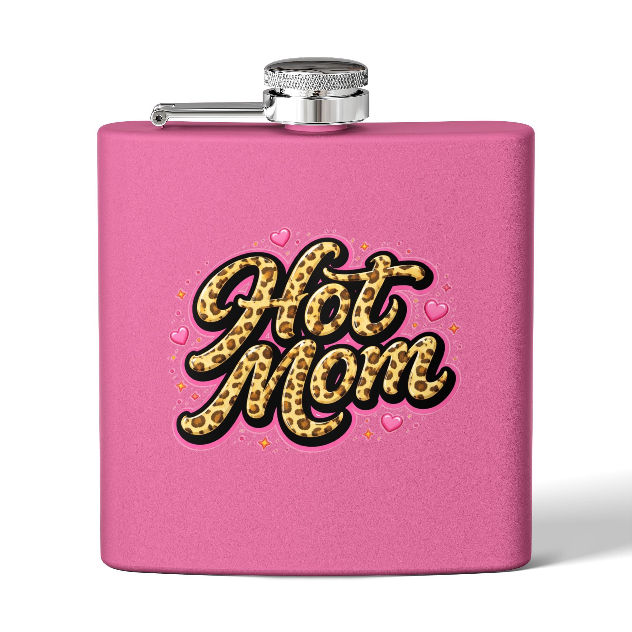 Hot Mom Leopard Print 6oz Stainless Steel Flask — Funny Mother's Day Gift