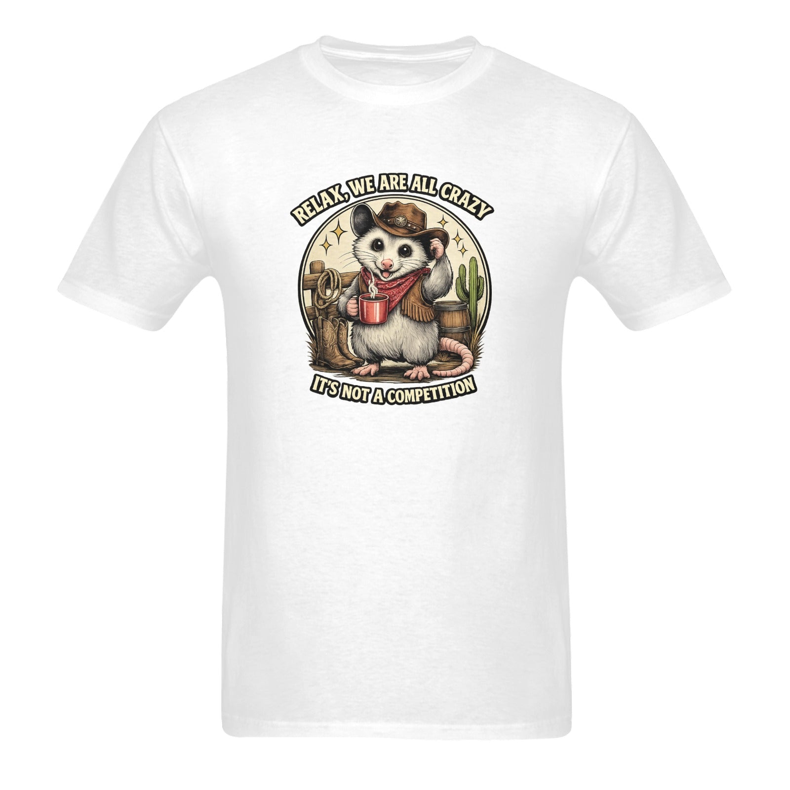 Crazy Cowboy Possum Relax It's Not A Competition Graphic Tee