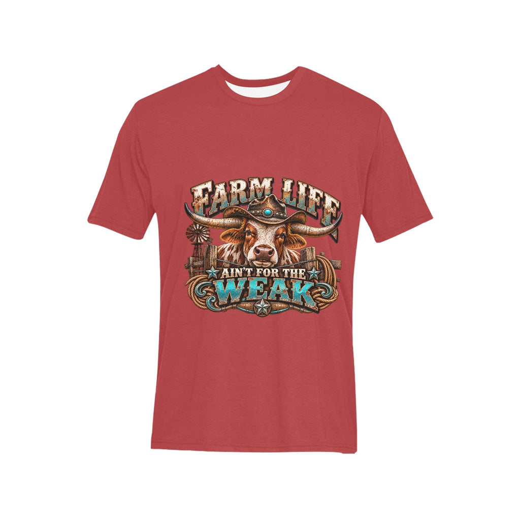 Farm Life Ain’t for the Weak Men’s Western T-Shirt – Longhorn Cowboy Ranch Graphic Tee