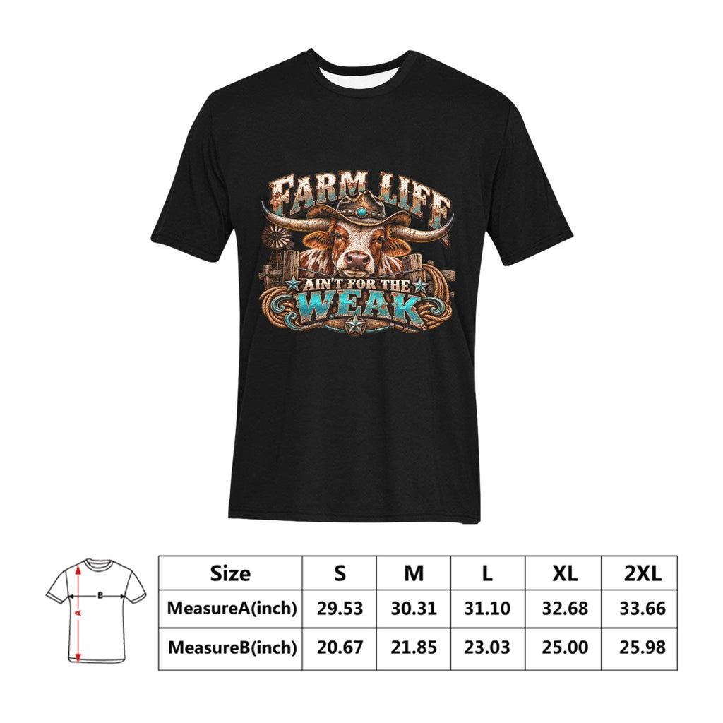Farm Life Ain’t for the Weak Men’s Western T-Shirt – Longhorn Cowboy Ranch Graphic Tee