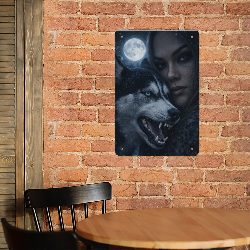 She Runs With Wolves  Wolf Moon Woman Metal Tin Sign Made in USA