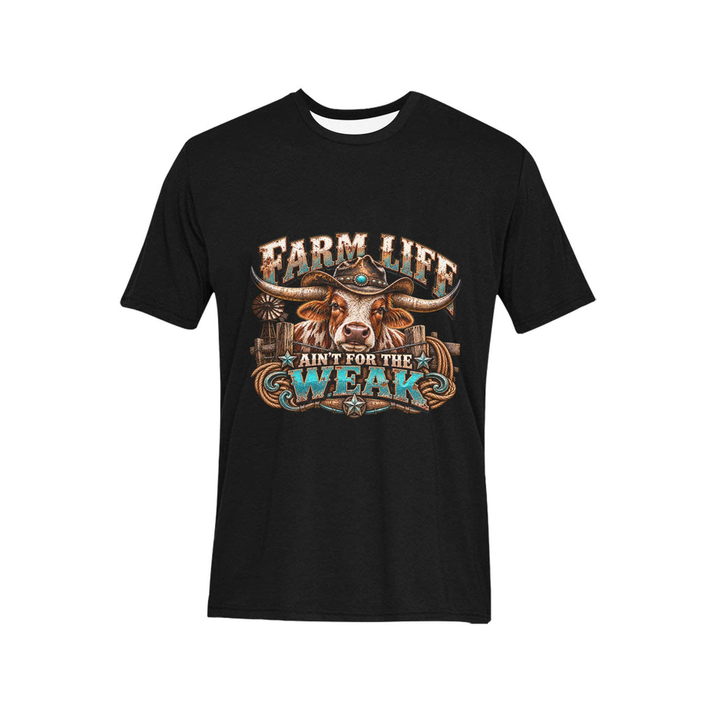 Farm Life Ain’t for the Weak Men’s Western T-Shirt – Longhorn Cowboy Ranch Graphic Tee
