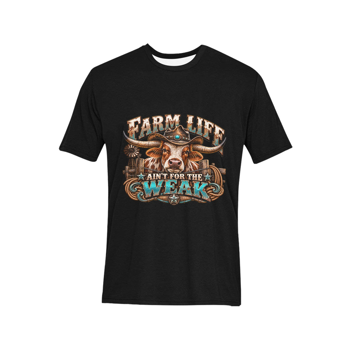 Farm Life Ain’t for the Weak Men’s Western T-Shirt – Longhorn Cowboy Ranch Graphic Tee