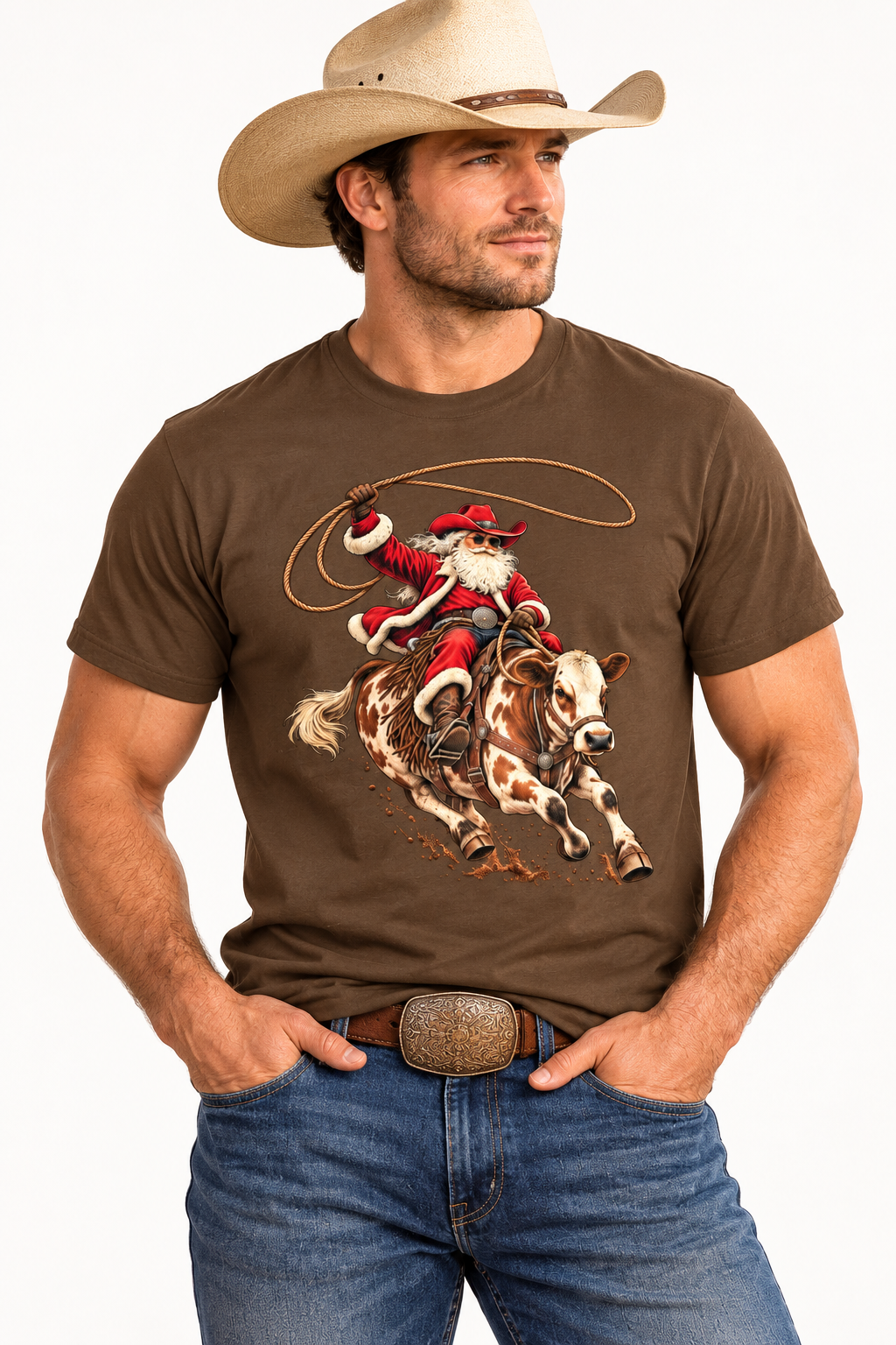 Cowboy Santa Rodeo Christmas Shirt Men’s Western Holiday Graphic