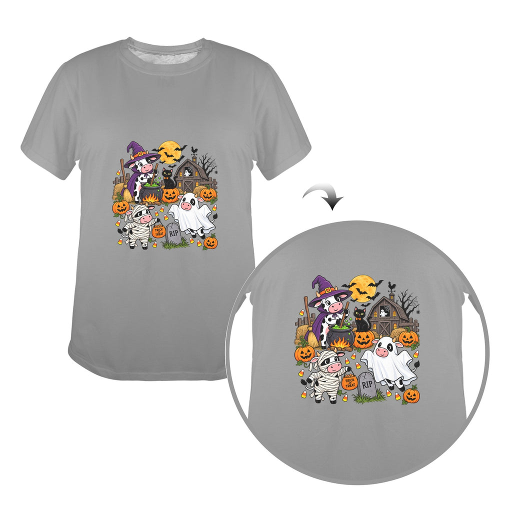 Spooky Farm Halloween Cows Women’s T-Shirt  Cute Trick or Treat Cow Tee