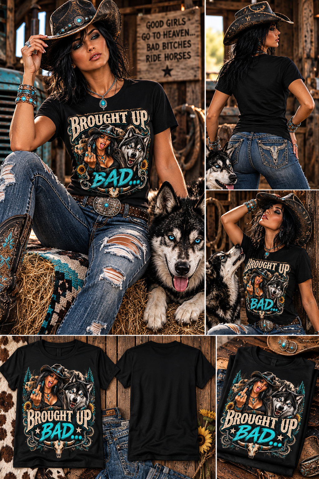 Brought Up Bad Unisex T-Shirt – Rebel Cowgirl & Wolf Western Graphic Tee