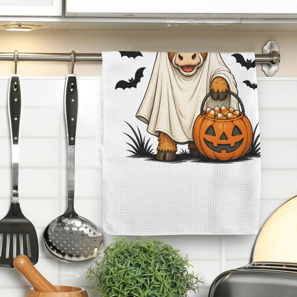 Highland Ghost Halloween Kitchen Towel 🐄👻
