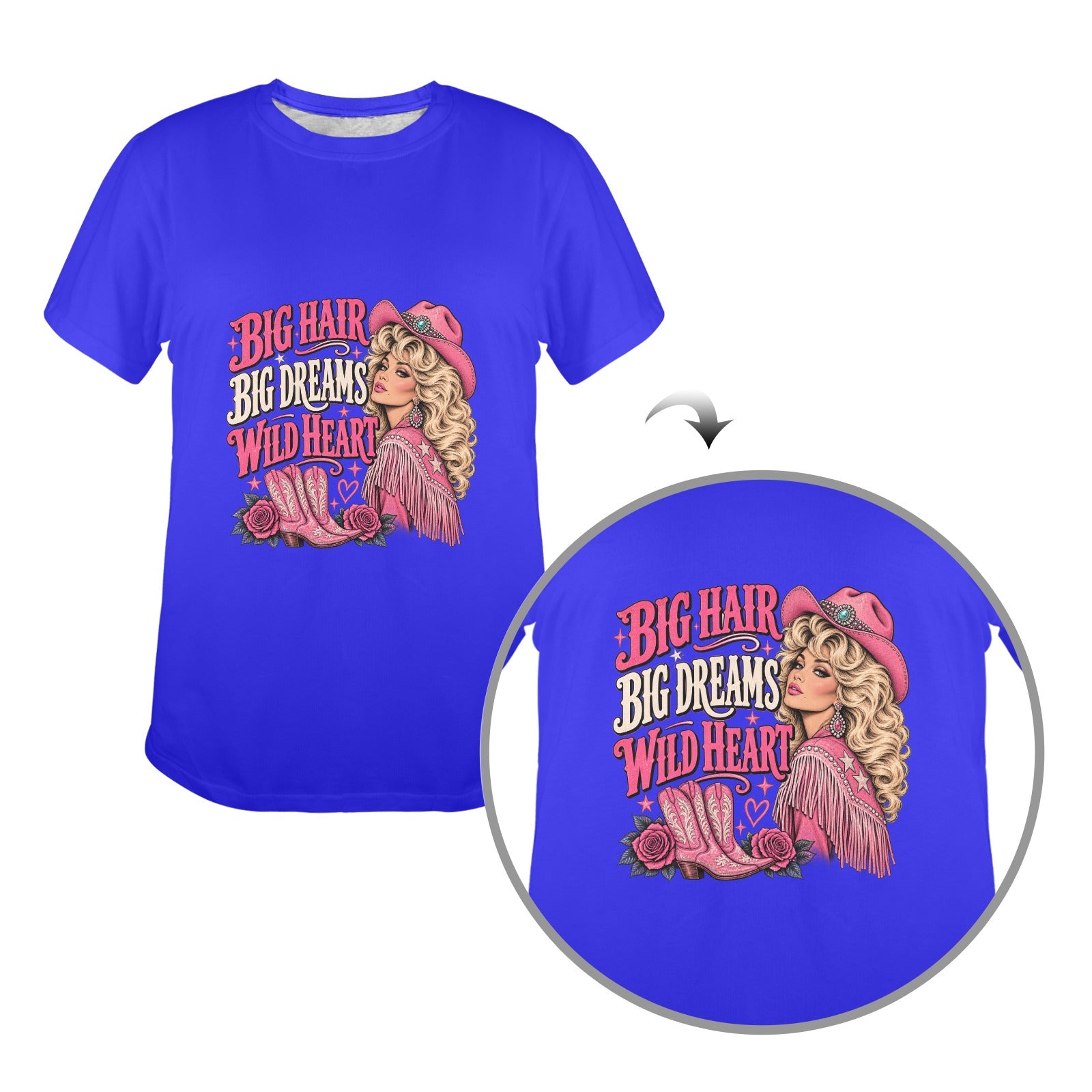 Big Hair Big Dreams Wild Heart Cowgirl Tee  Vintage Western  Pink Country Graphic