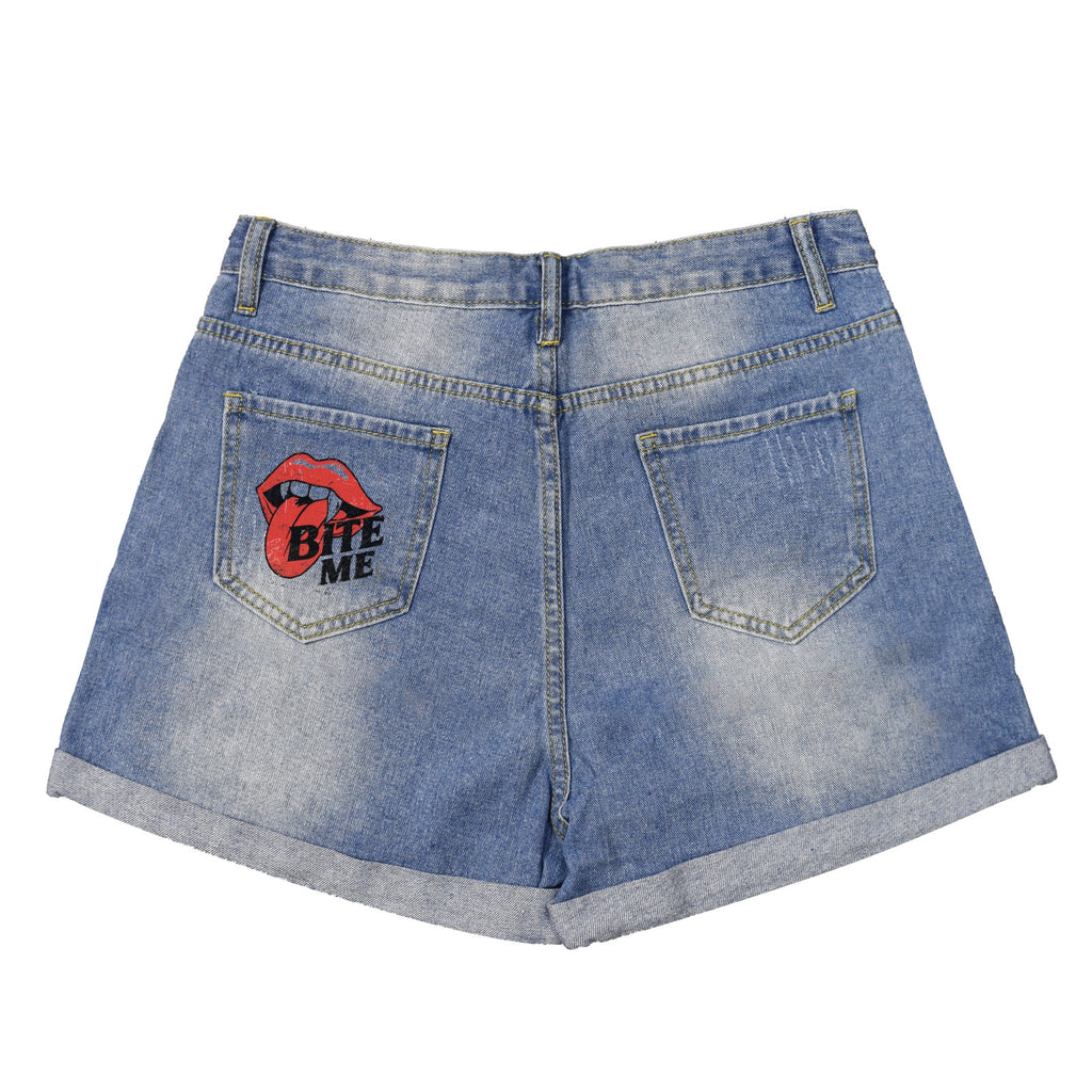Bite Me  Women's Light-Wash Denim Shorts with Pocket