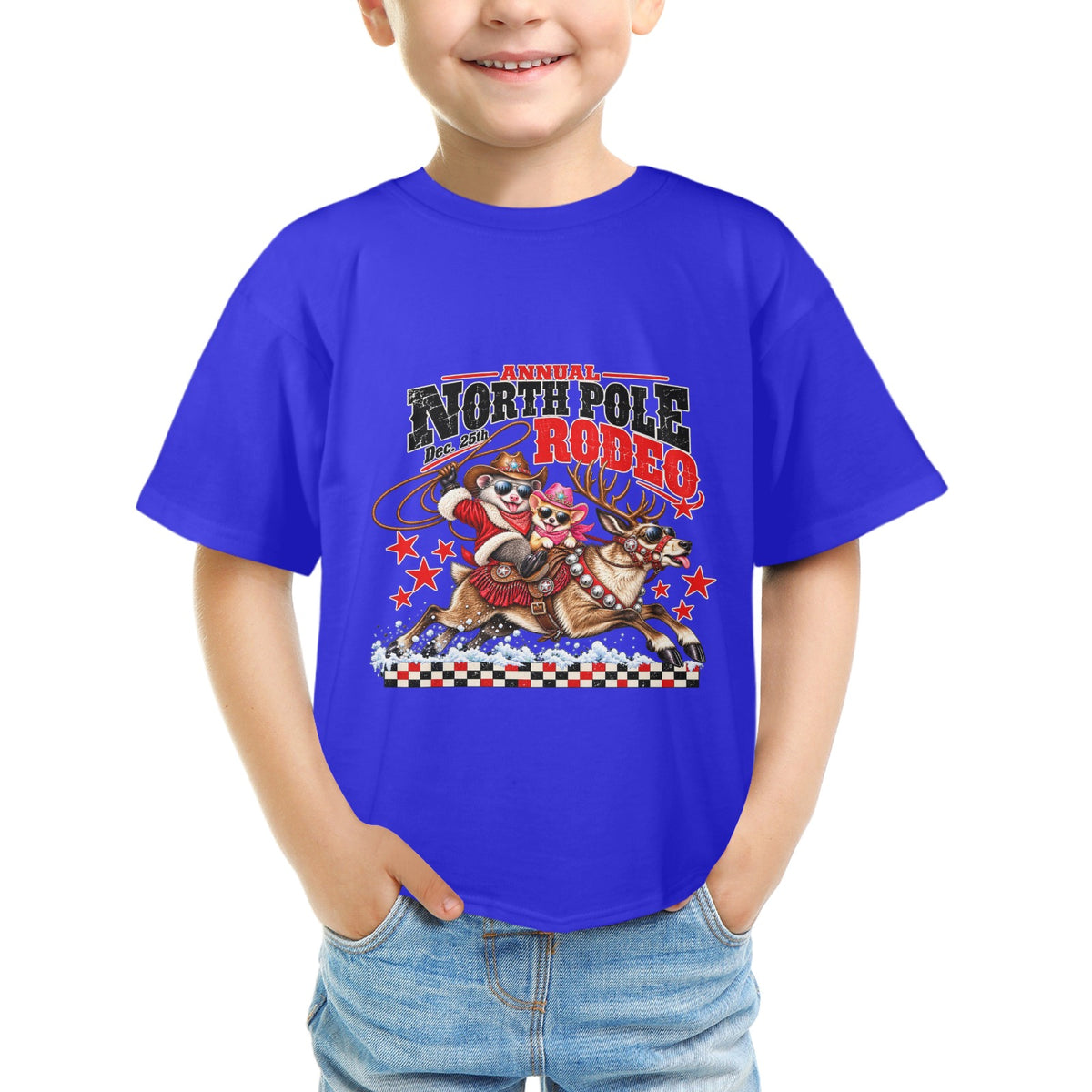 Pete & Coco North Pole Rodeo Youth T-Shirt  Western Christmas Reindeer Holiday Tee