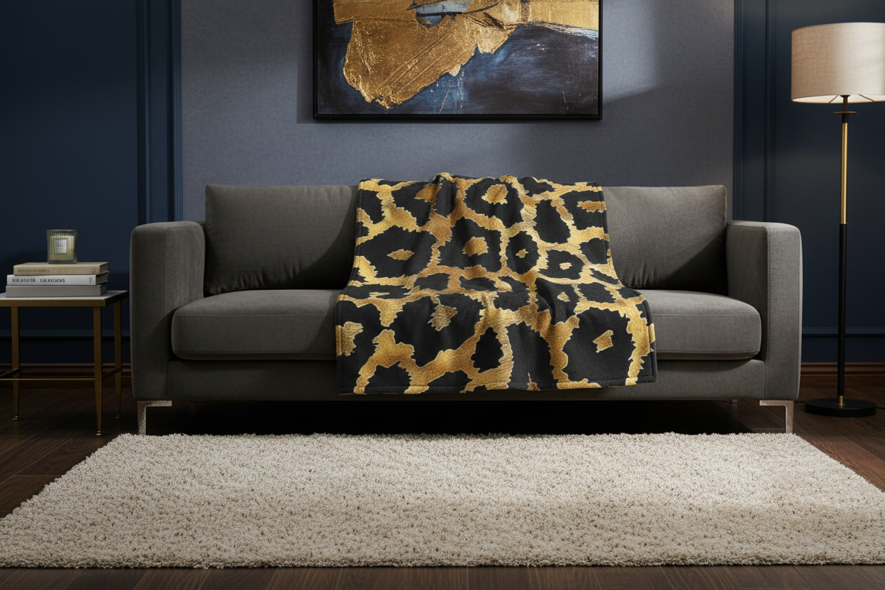 After Dark Leopard Throw — Sofa Mockup