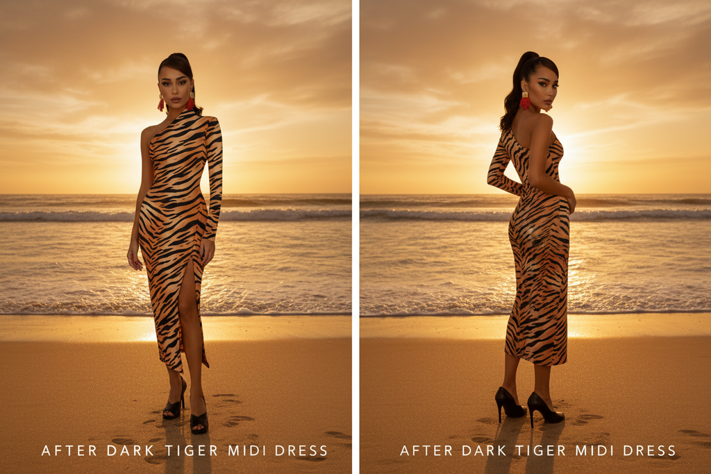 After Dark Tiger Midi Dress — Side by Side Beach