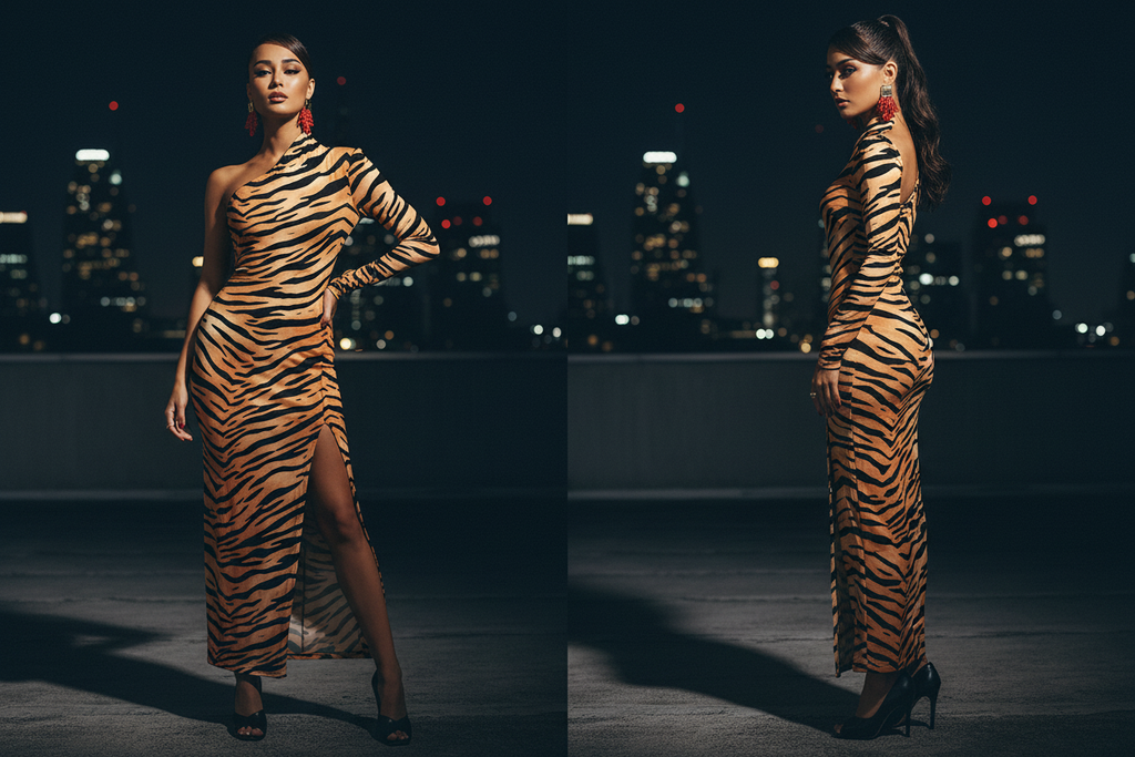 After Dark Tiger Midi Dress — Side by Side Rooftop