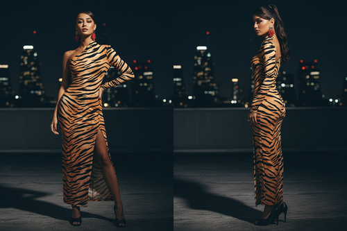 After Dark Tiger Midi Dress — Side by Side Rooftop