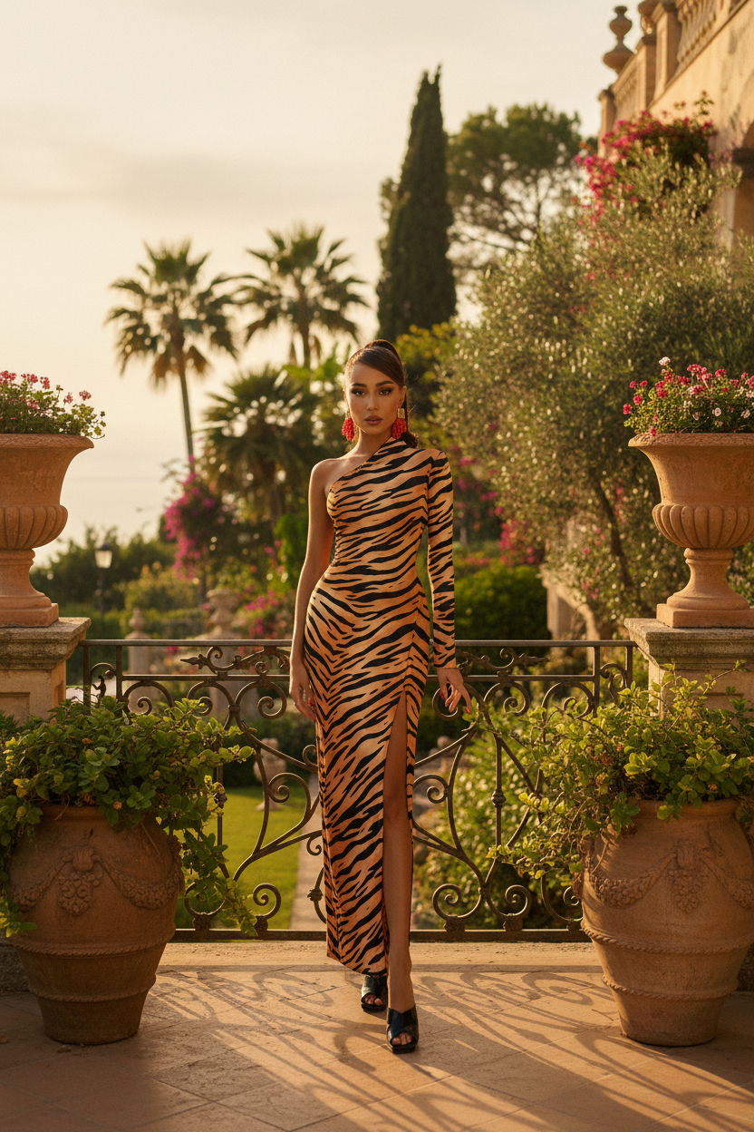 After Dark Tiger Midi Dress — Villa Terrace