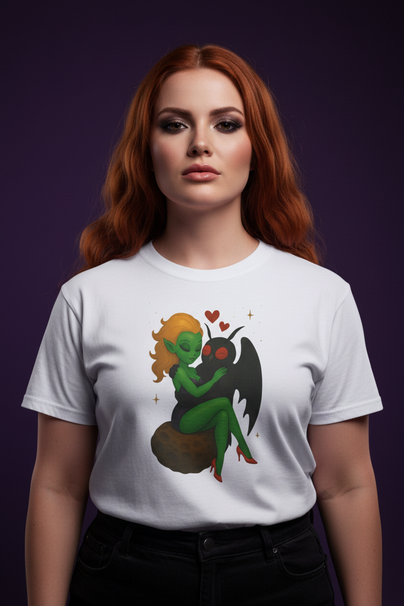Alien Mothman Tee Mockup - Red Hair Model