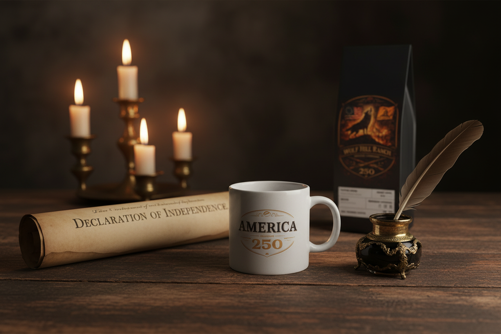 America 250 Coffee Mug Colonial Desk Mockup
