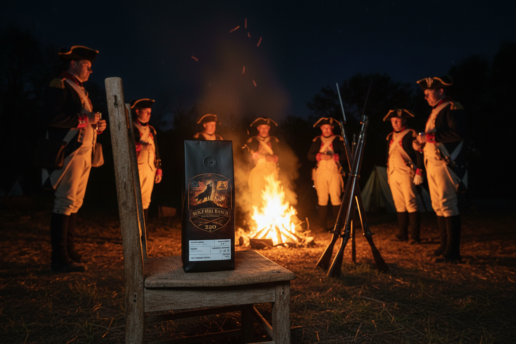 America 250 Coffee with Colonial Soldiers Campfire