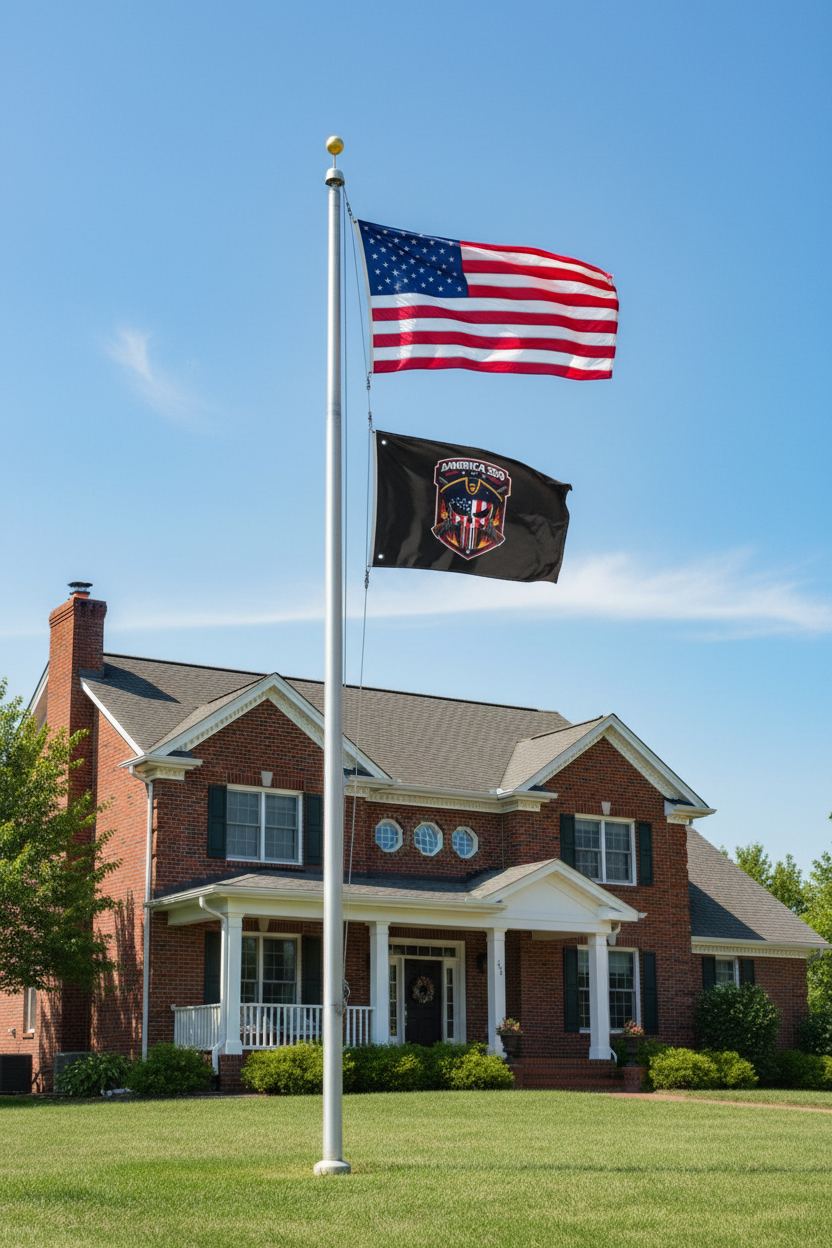 America 250 Skull Shield Flag - Double-Sided Patriotic Banner