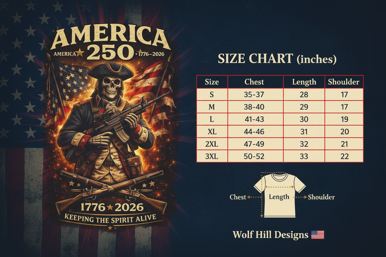 America 250 Revolutionary Soldier - Size Chart