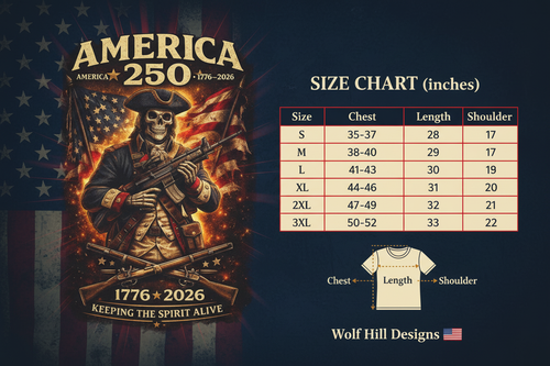 America 250 Revolutionary Soldier - Size Chart