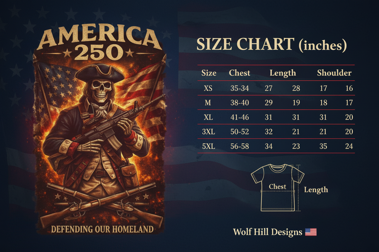 America 250 - Size Chart with Artwork