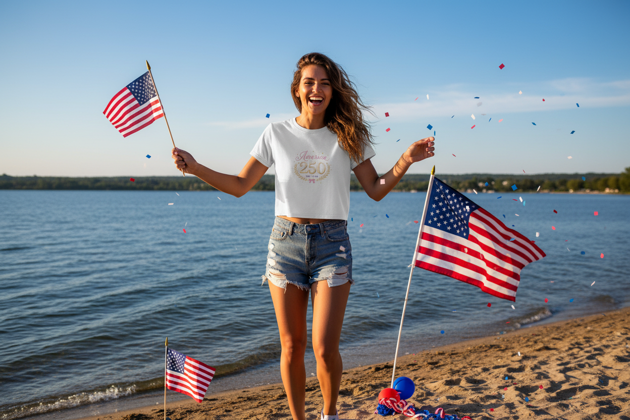 America 250 Tee — Women's Patriotic 250th Anniversary Crop Top