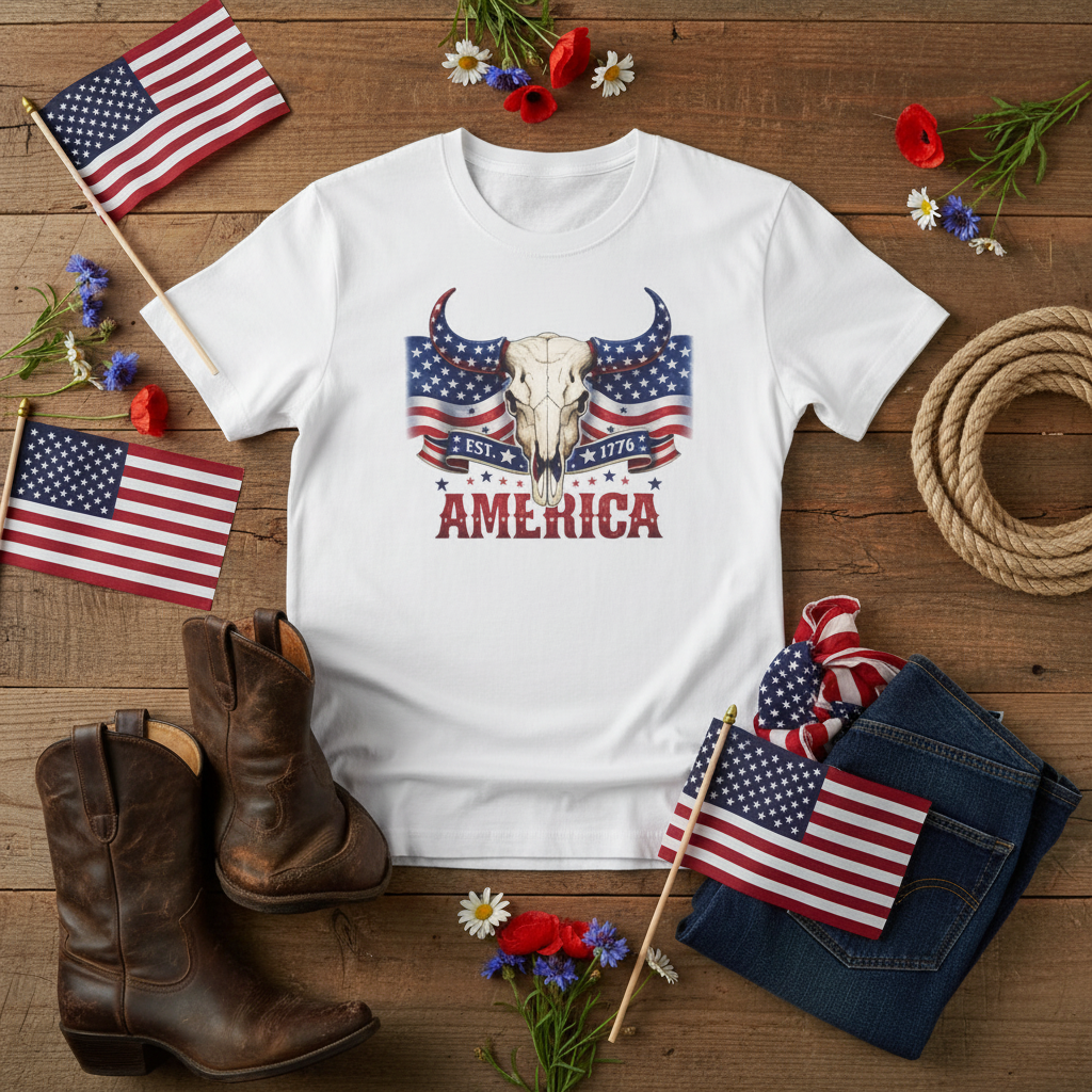 America Skull Tee - Flat Lay