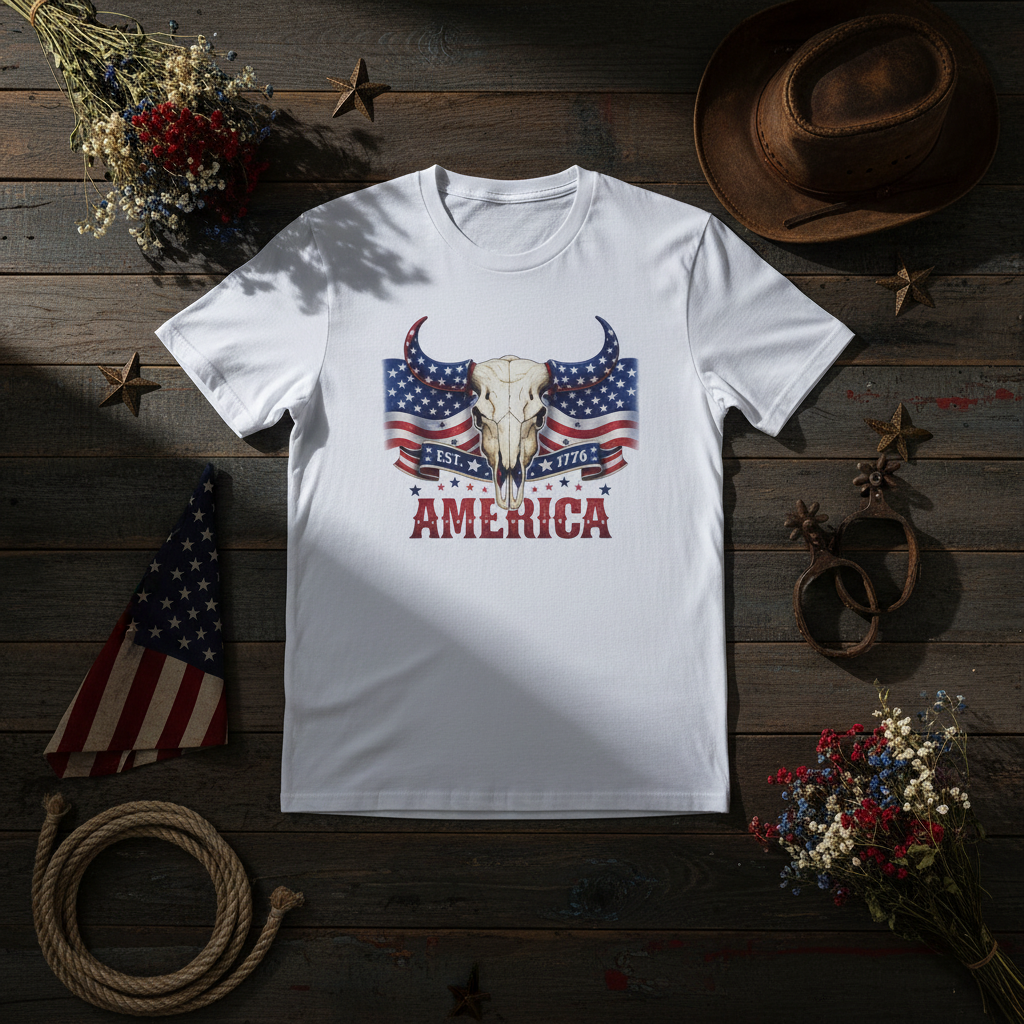 America Skull Tee - Flat Lay