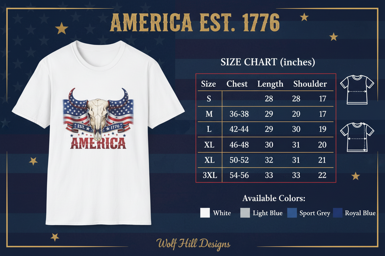 America Skull Tee - Size Chart