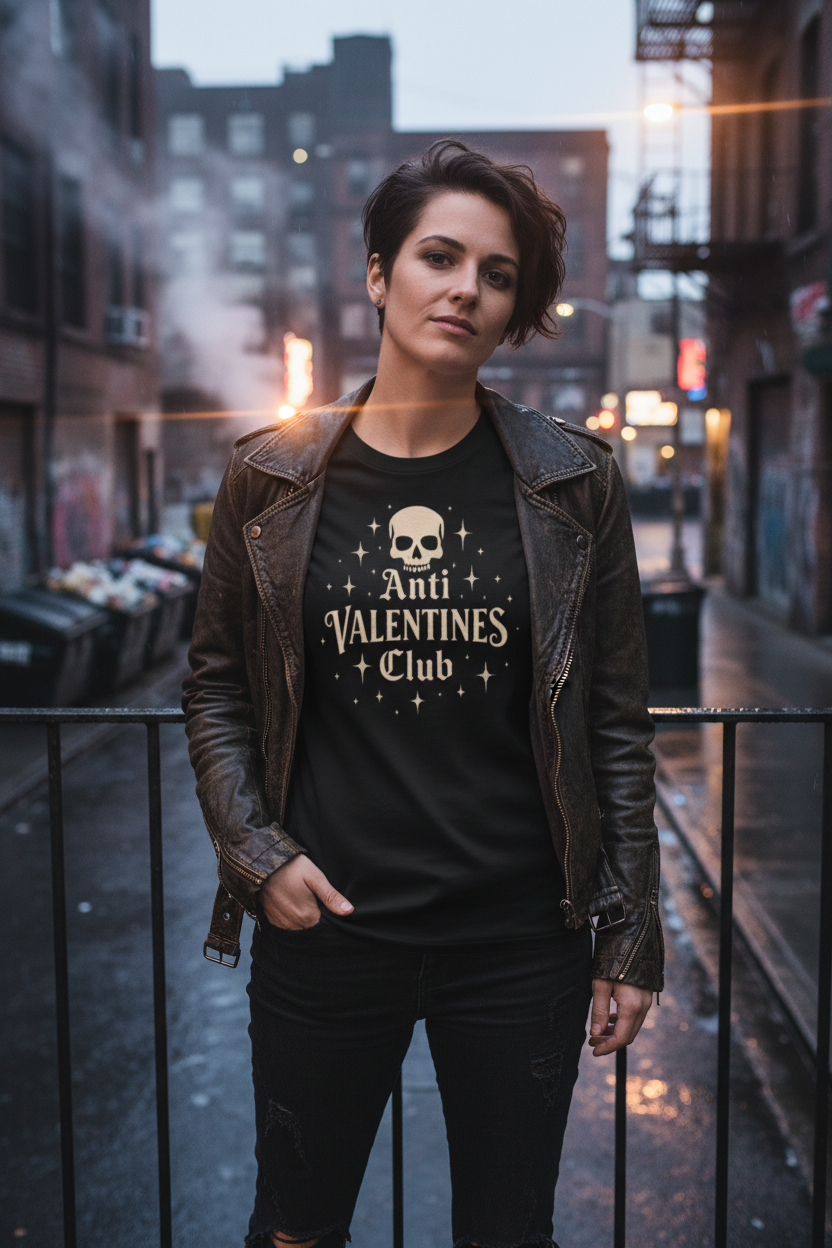 Anti-Valentine's Club Skull Black T-Shirt Mockup