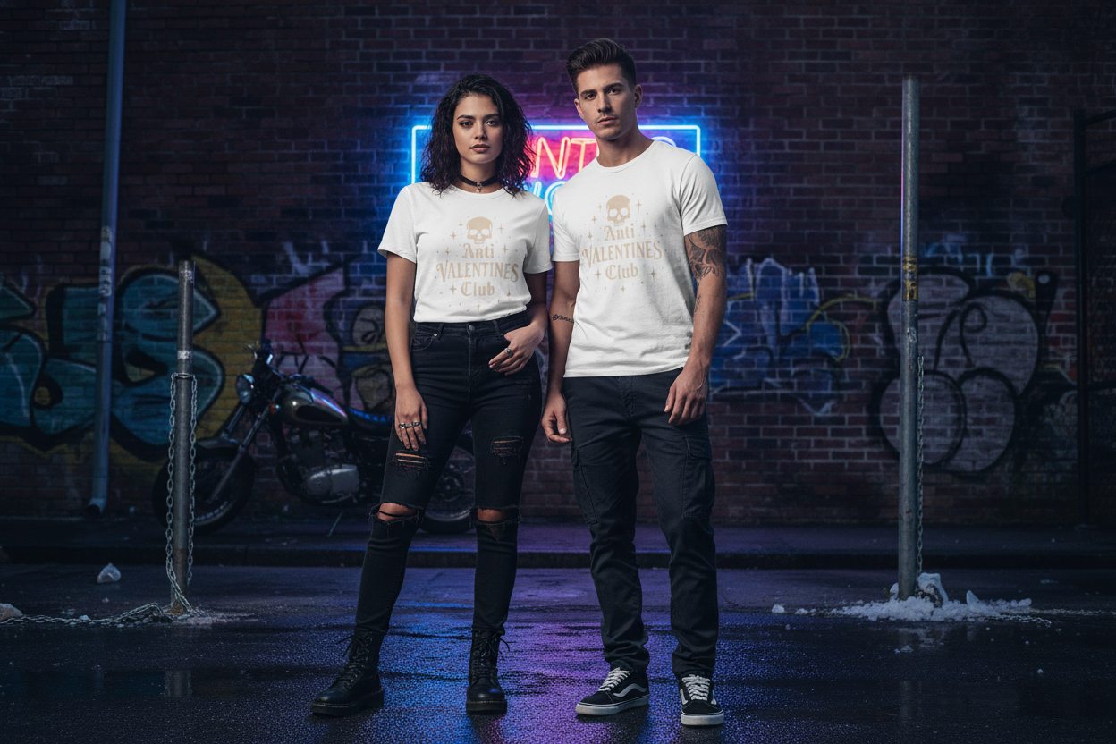 Anti-Valentine's Club Skull T-Shirt Couple Mockup