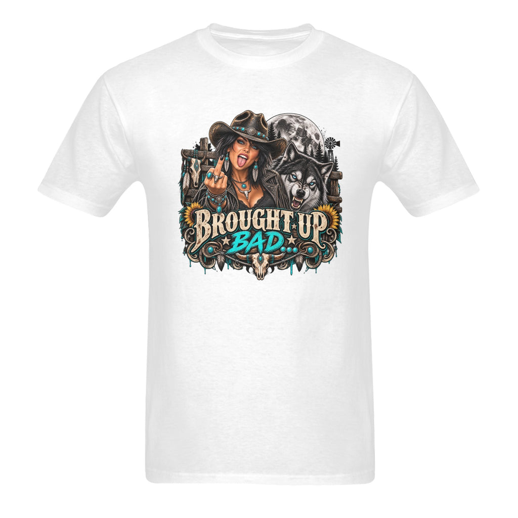 Brought Up Bad Unisex T-Shirt – Rebel Cowgirl & Wolf Western Graphic Tee