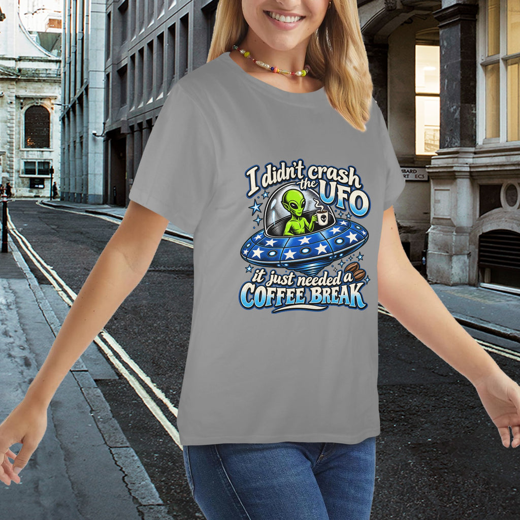 Alien Coffee Break Ladies T-Shirt  Funny UFO Retro Alien Coffee Lover Graphic Tee