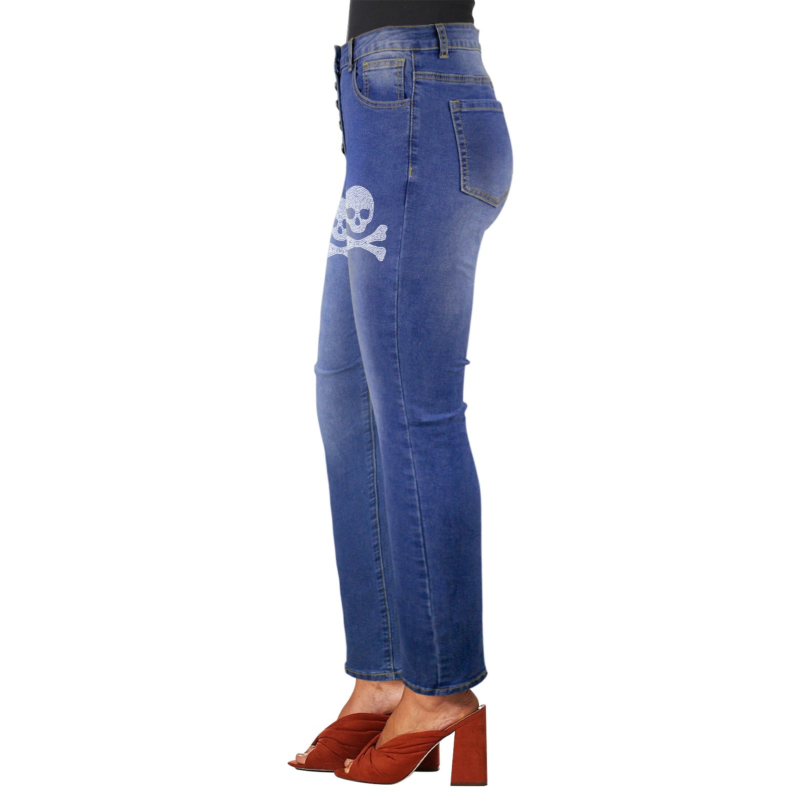 Jolly Roger Pirate Women's Jeans (Front Printing) Made In USA Ships to USA Only