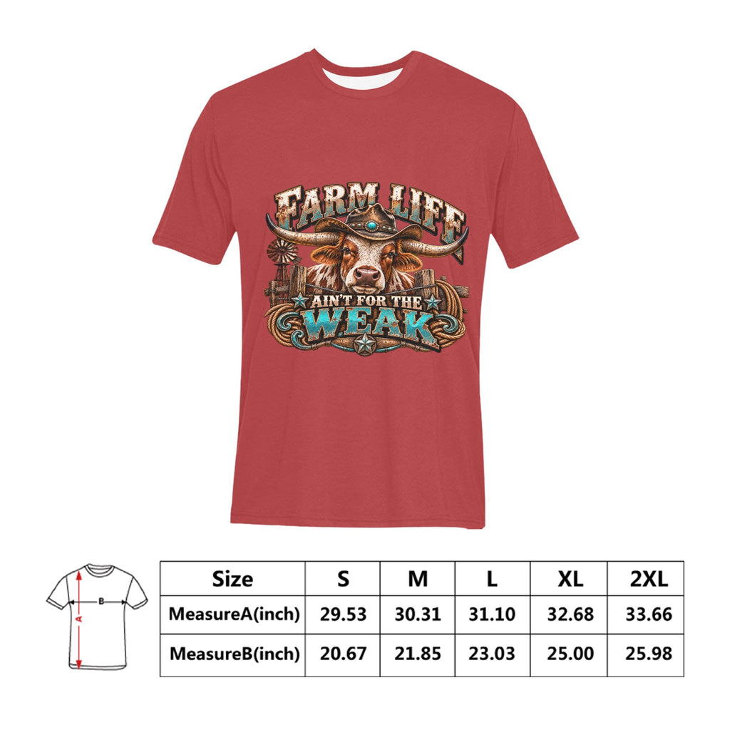 Farm Life Ain’t for the Weak Men’s Western T-Shirt – Longhorn Cowboy Ranch Graphic Tee