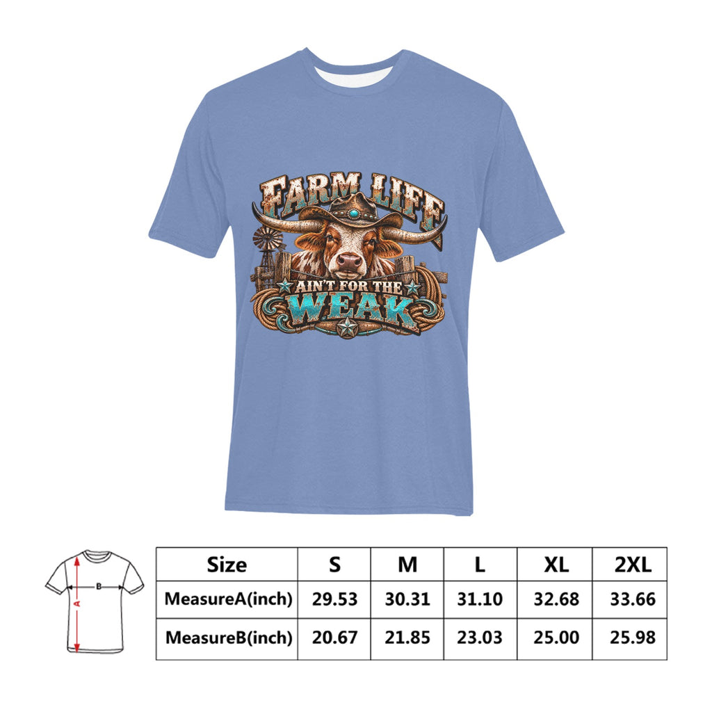 Farm Life Ain’t for the Weak Men’s Western T-Shirt – Longhorn Cowboy Ranch Graphic Tee
